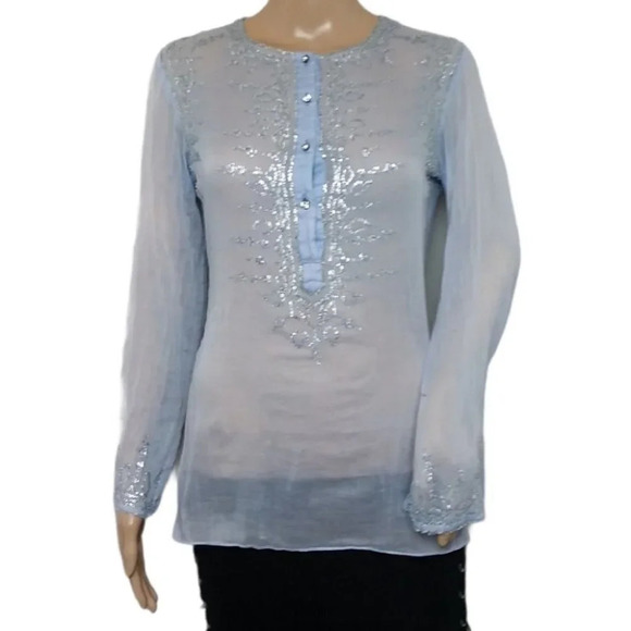 Monisha Jaising For Tabla Sequin Blue Sheer Top - Picture 1 of 7
